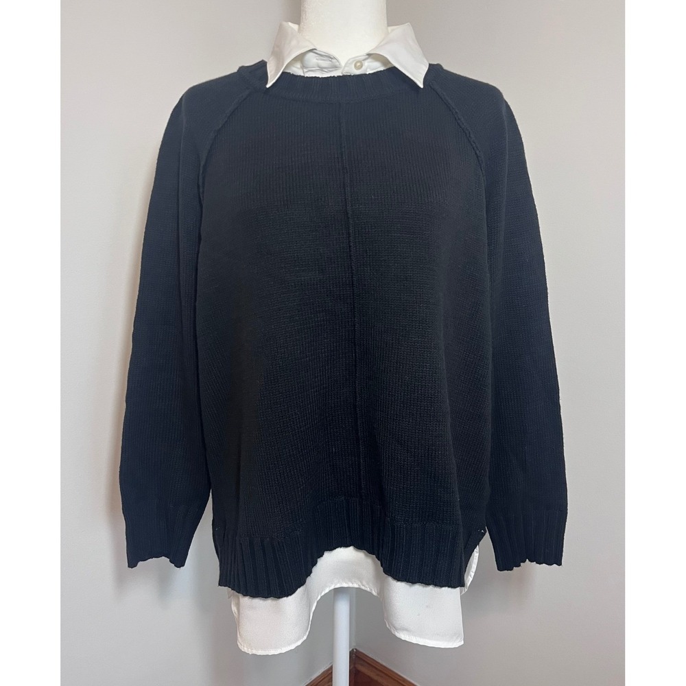 Lauren Ralph Lauren Layered Knit Twofer Sweater Women 1X Black Preppy Classic